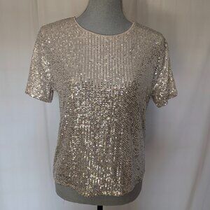 Vtg BlackTop  Iridescent Champaign Sparkly Sequins  Formal Blouse Size Small
